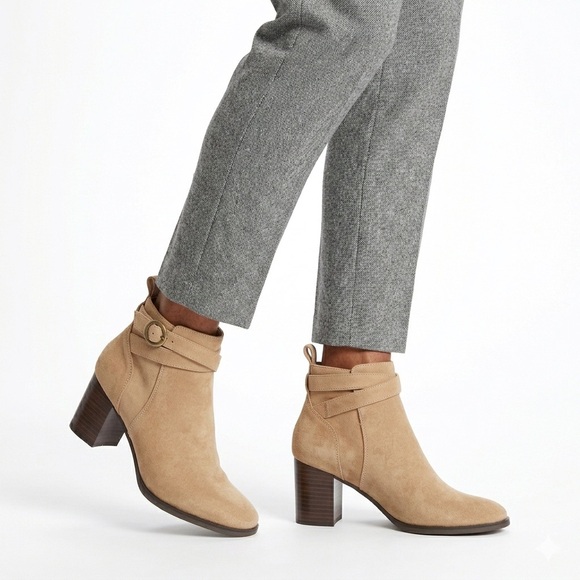 NEW Sonoma Sonja Suede Booties Women's 7.5 M Side Zip Ankle Heeled Shoes - Picture 3 of 17